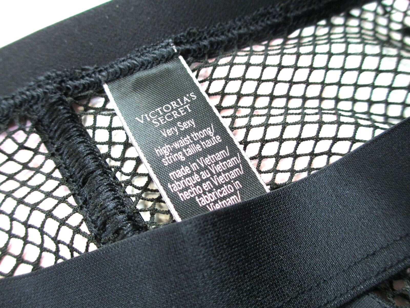 VICTORIA’S SECRET VERY SEXY High Waist Thong Panty S M Black Fishnet Lace NWT VS