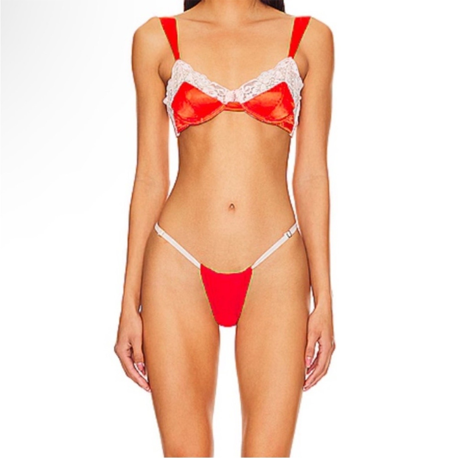 We Are HAH 2 A T String Panty Blood Orange Sheer Lace O/S NWT