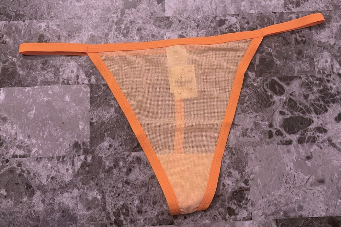 NWT AERIE AMERICAN EAGLE PEACH ORANGE SHEER MESH HIGH CUT V STRING THONG PANTIES