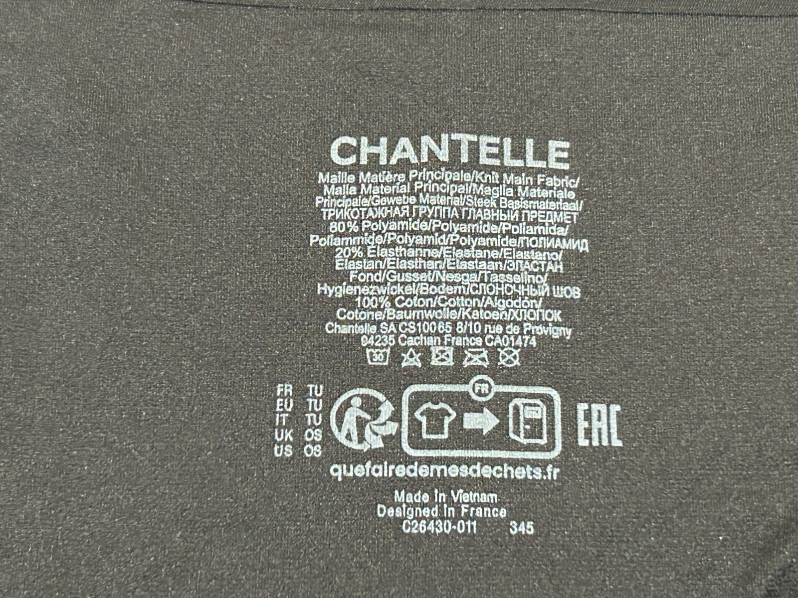 Chantelle Womens Underwear One Size Stretch Panty Brief Black C26430