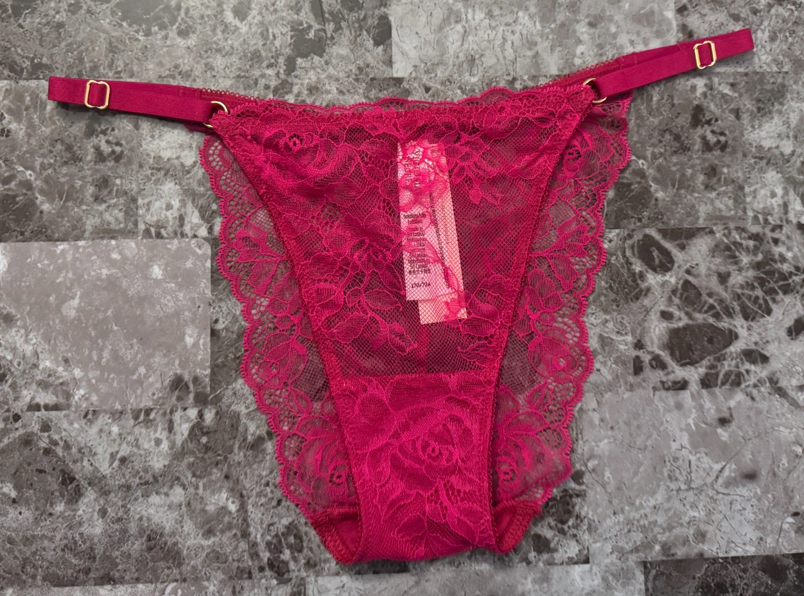 NWT VICTORIA’S SECRET PINK LACE GOLD ADJUSTABLE STRAP STRING BRAZILIAN PANTIES