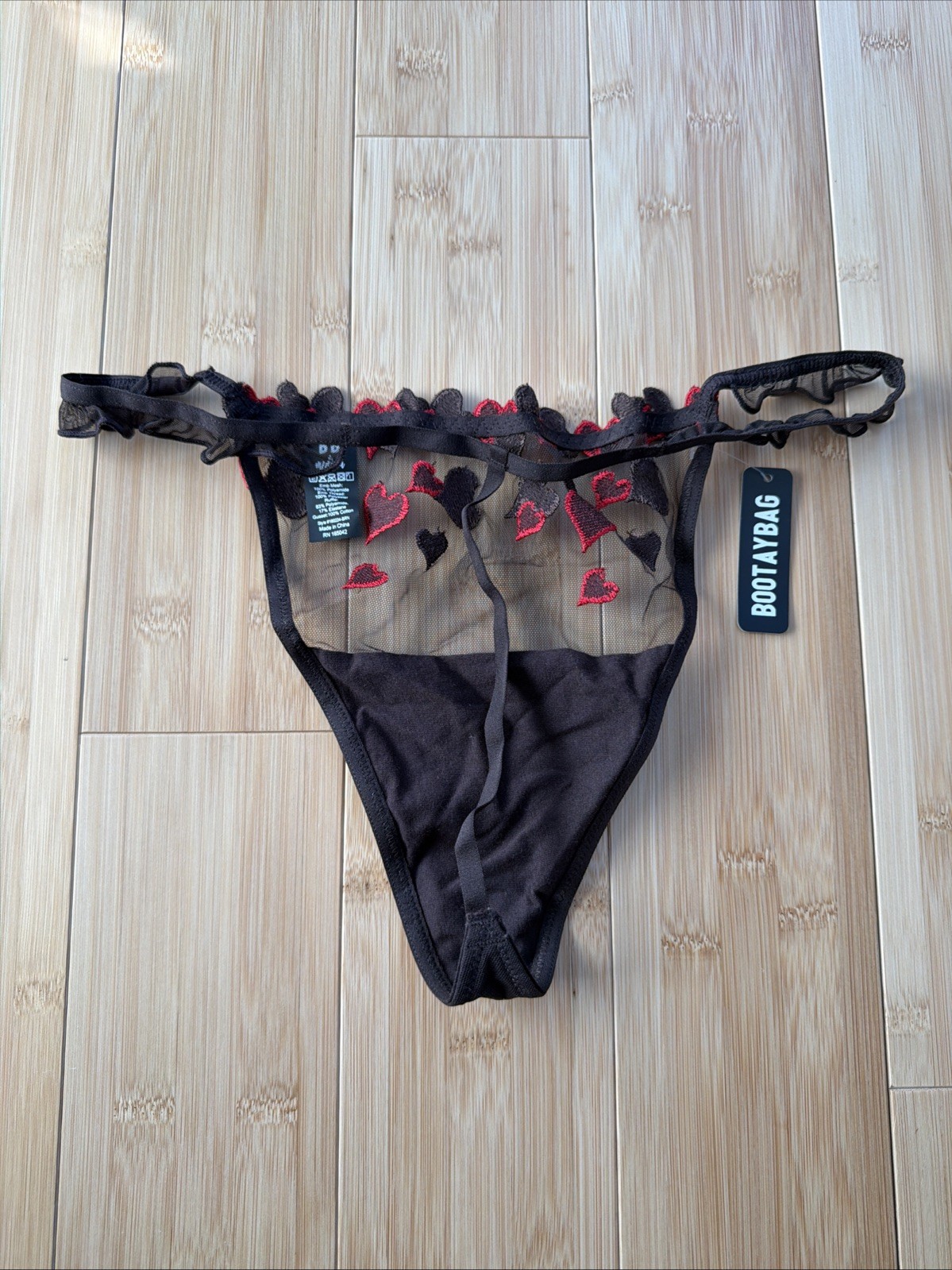 NWT Bootaybag Brown Heart Mesh Thong Panty Valentines Day Size M 160224-BRN