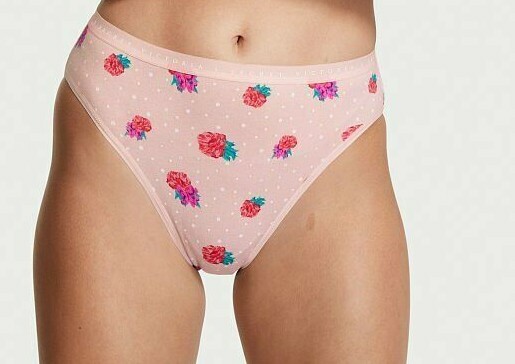 L XL Pink Dot Floral Stretch Cotton Victorias Secret High-Leg Waist Brief Pantie