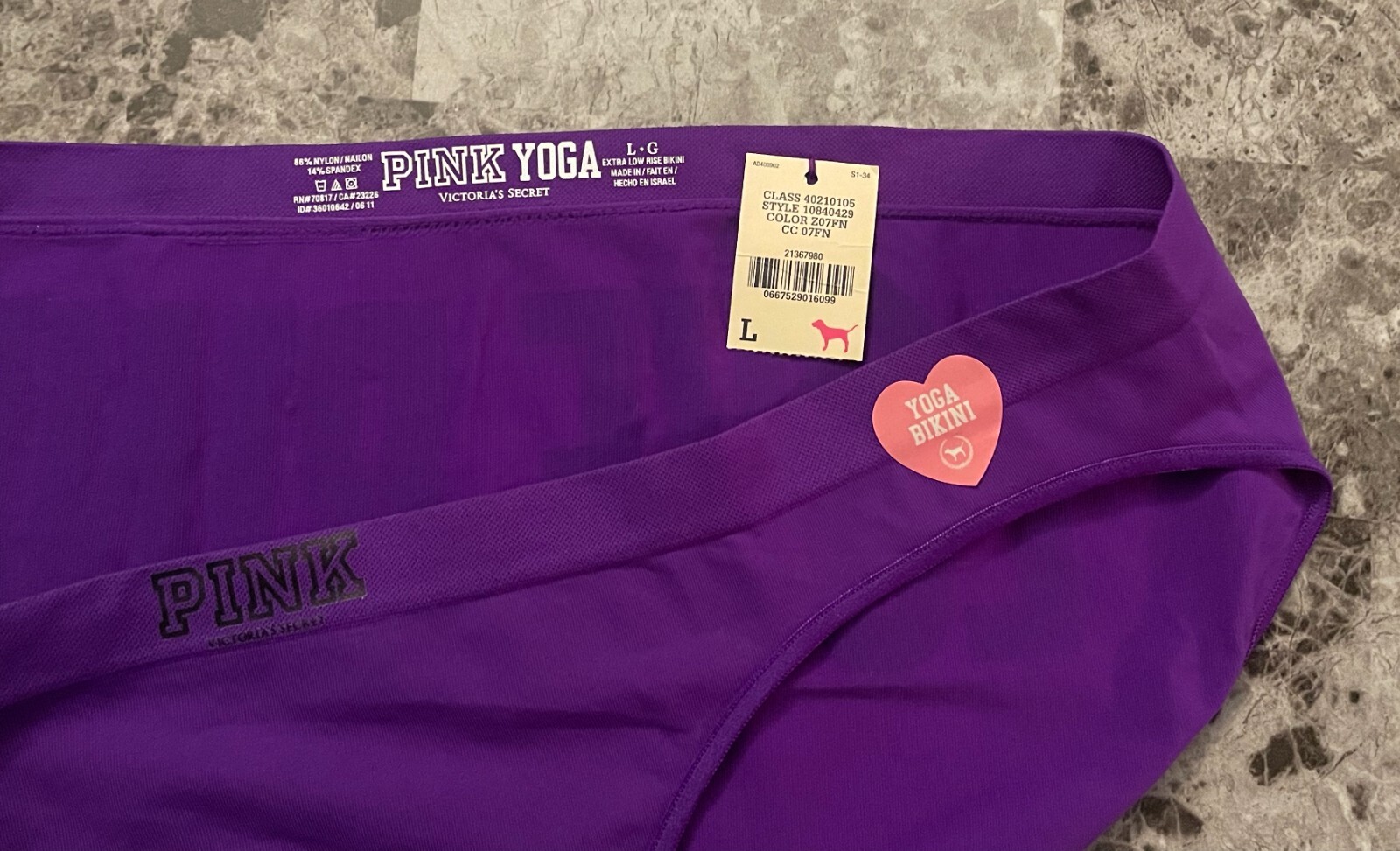 NWT VICTORIA’S SECRET PINK L PURPLE BLACK LOGO YOGA SEAMLESS RARE BIKINI PANTIES