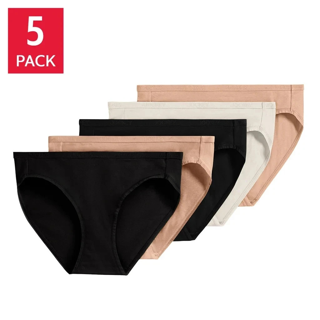 Jockey Women’s 5-Pack Organic Cotton Stretch Bikini, Beige, Size L
