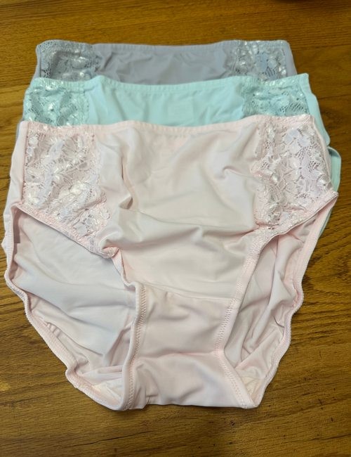 Breezies Briefs Panty Set/3 Pastels Soft Support Lace Hi-Cut Pink Aqua Grey New