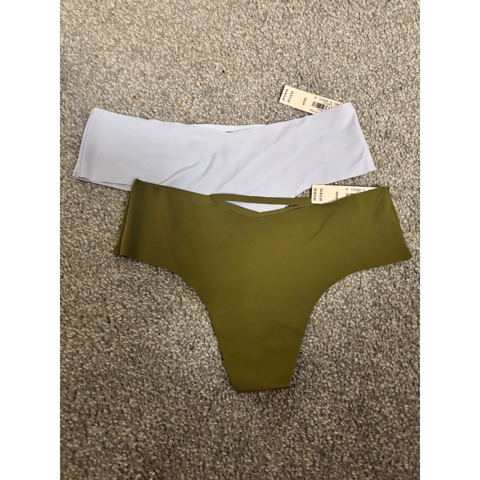Victoria’s Secret No-Show Thong Panty Set 2pk Blue Olive Green XS 11273595