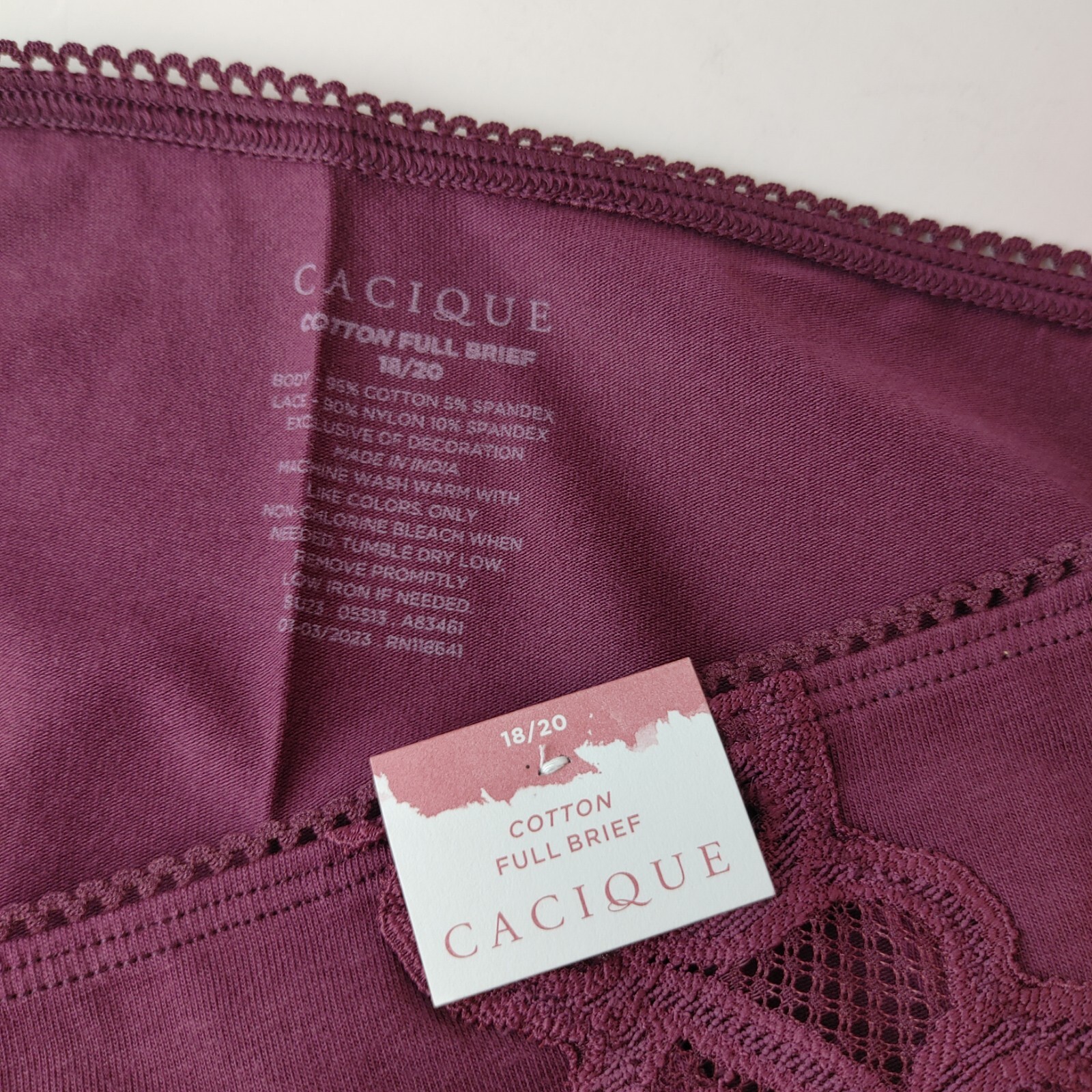 LANE BRYANT CACIQUE PLUS COTTON FULL BRIEF 18/20 PANTY PURPLE WITH LACE BACK HIP