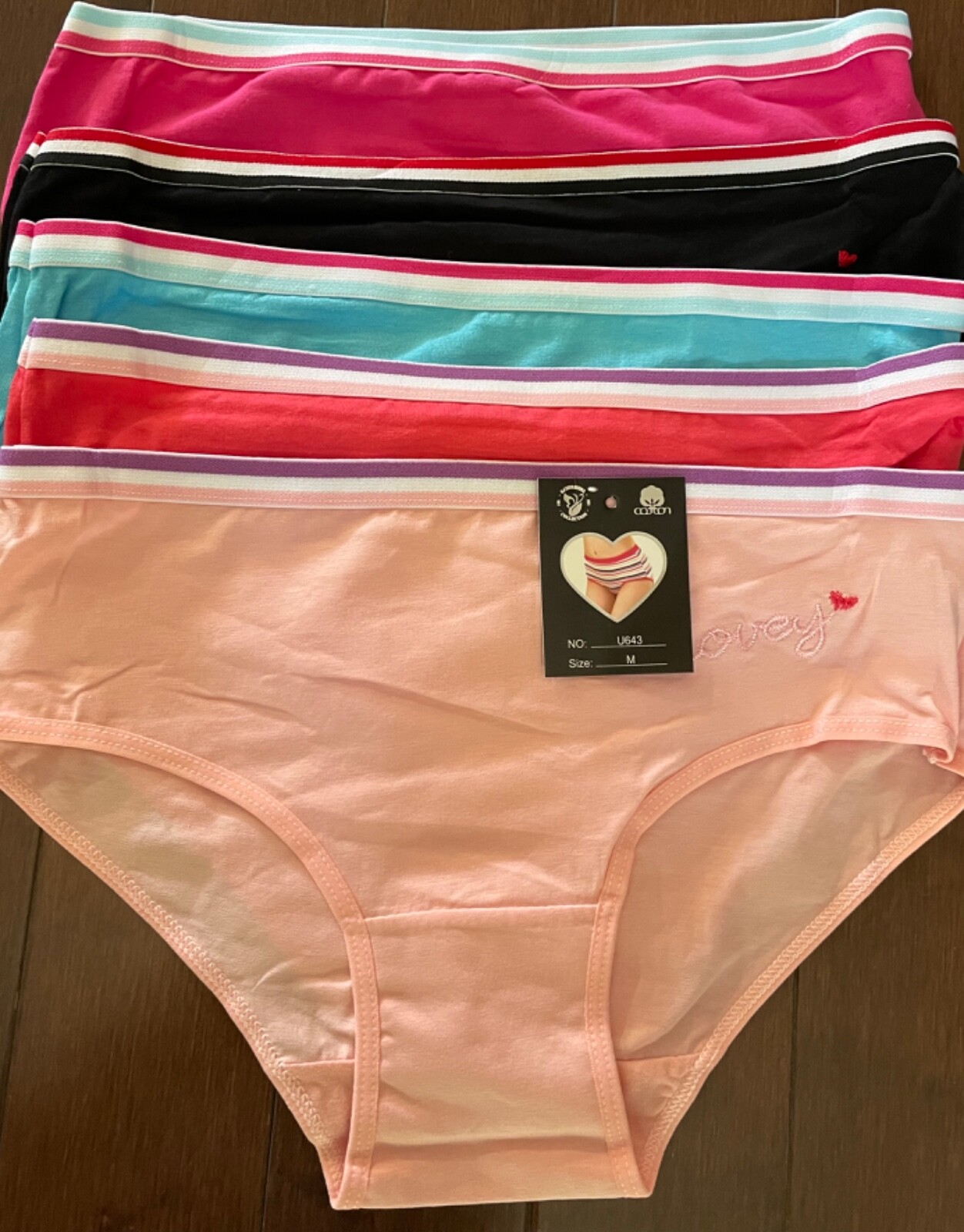 New women 5pcs 5pk lots solid heart print briefs underwear panties-M,L,XL,XXL