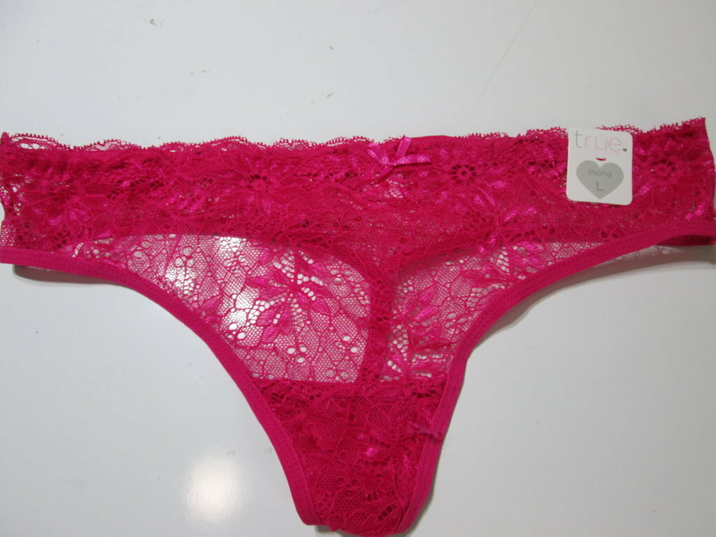 NWT Rue 21 Womens Size L Panty Thong Pink Floral Lace Stretch Sexy Lingerie
