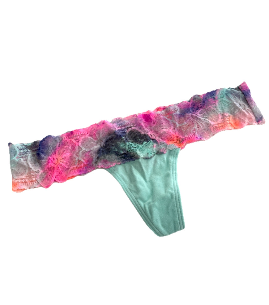 Victoria’s Secret PINK Opaque Floral Lace-Trim Thong Panty Pastel Tie Dye