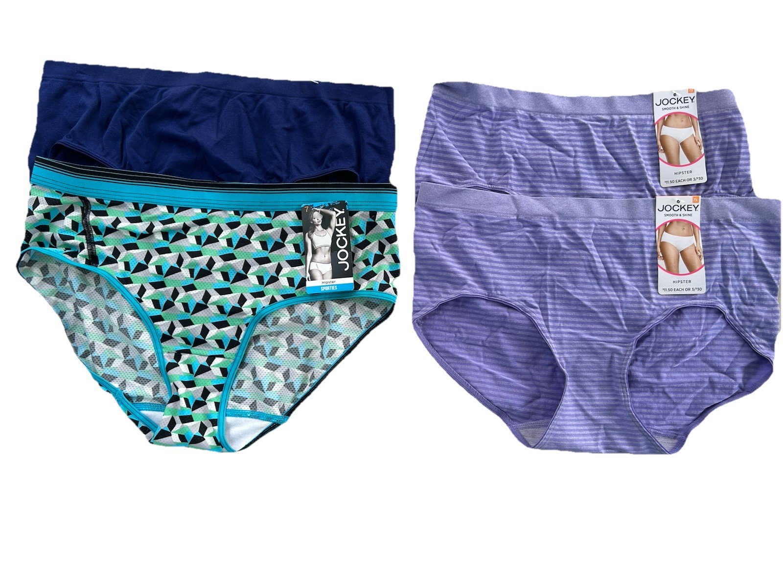 Jockey Bundle Of 4 Pair Hipster Panties Underwear Size 7/L Smooth And Shine Spor
