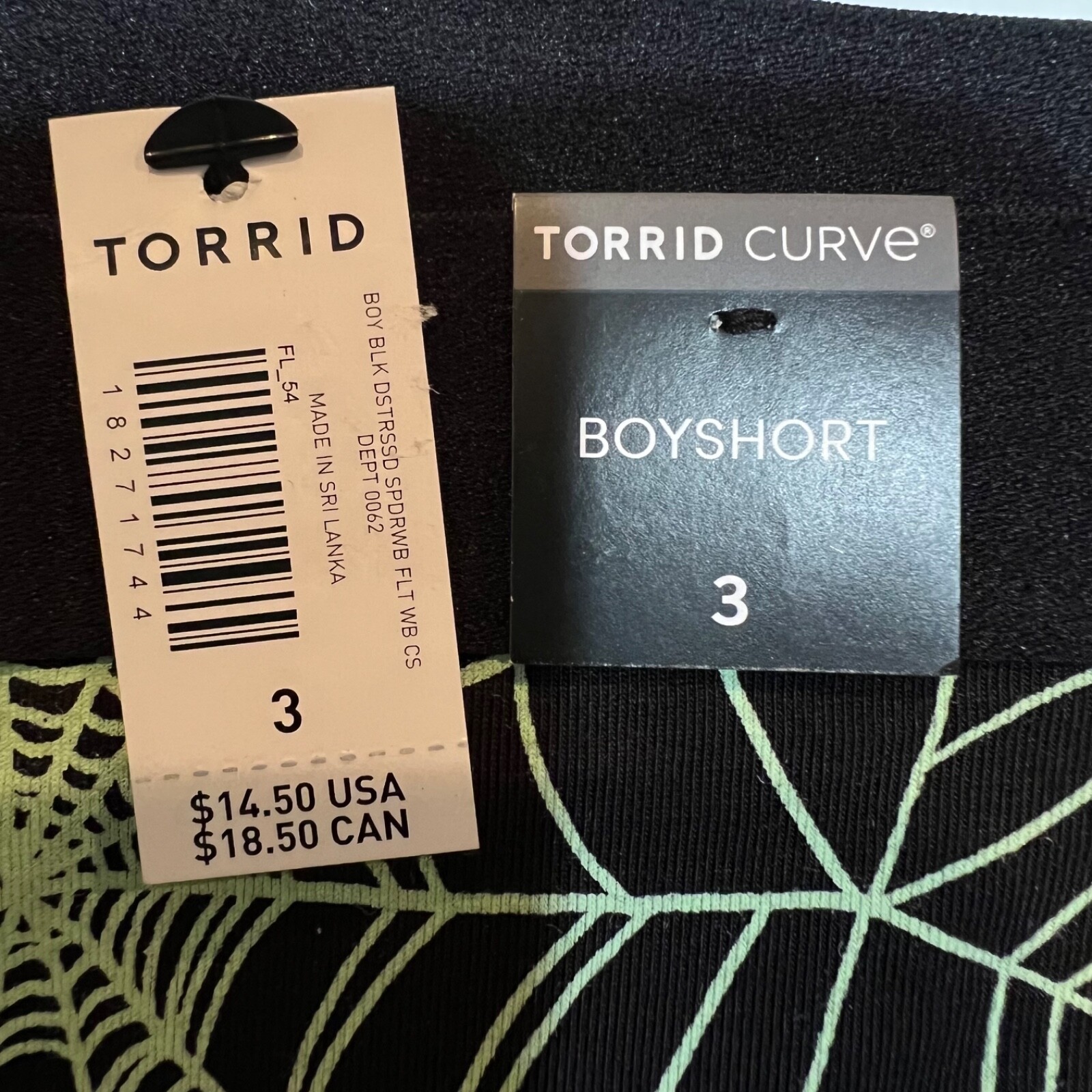 NWT TORRID Boyshort Pantie Sz 1X-2X-3X-4X Black Green Spider Webs