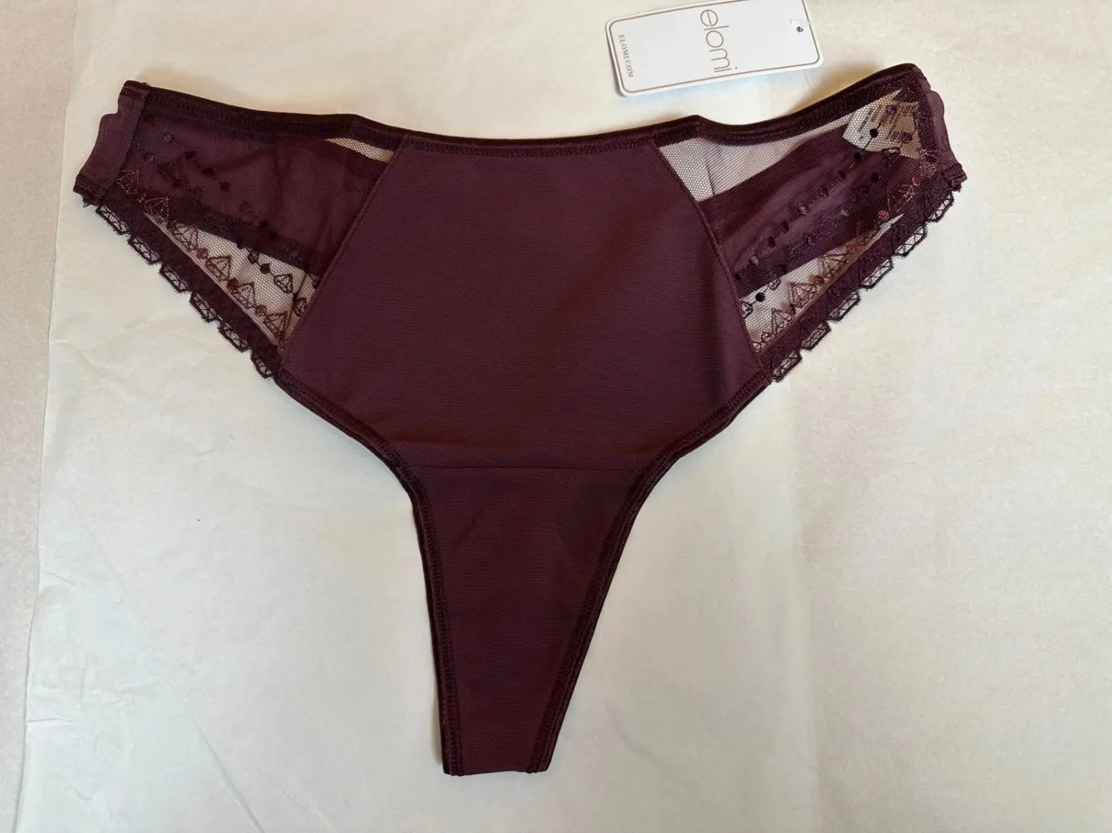 CLEARANCE Elomi Womens Matilda Thong Panties Knickers Size S Wine Burgundy Lace
