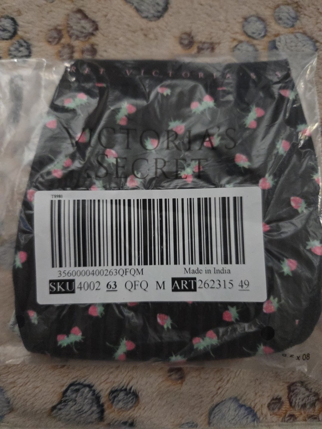 Victoria’s Secret Black with Strawberry Bikini Panties Medium New with Tags