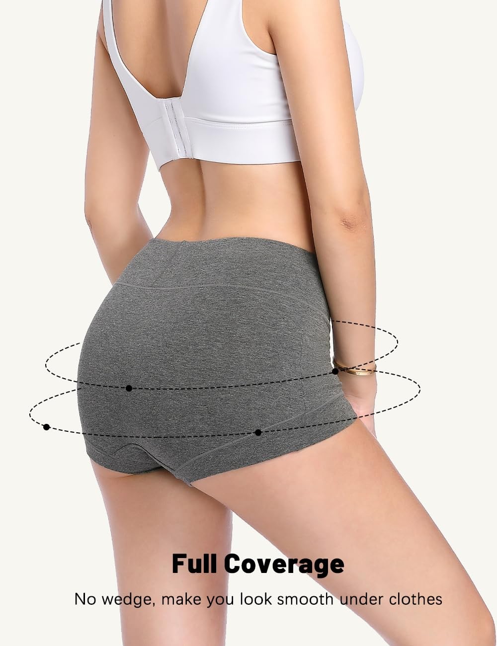 Womens Cotton Boy Shorts Panties Ladies High Waisted Full Coverage Stretch Pl…