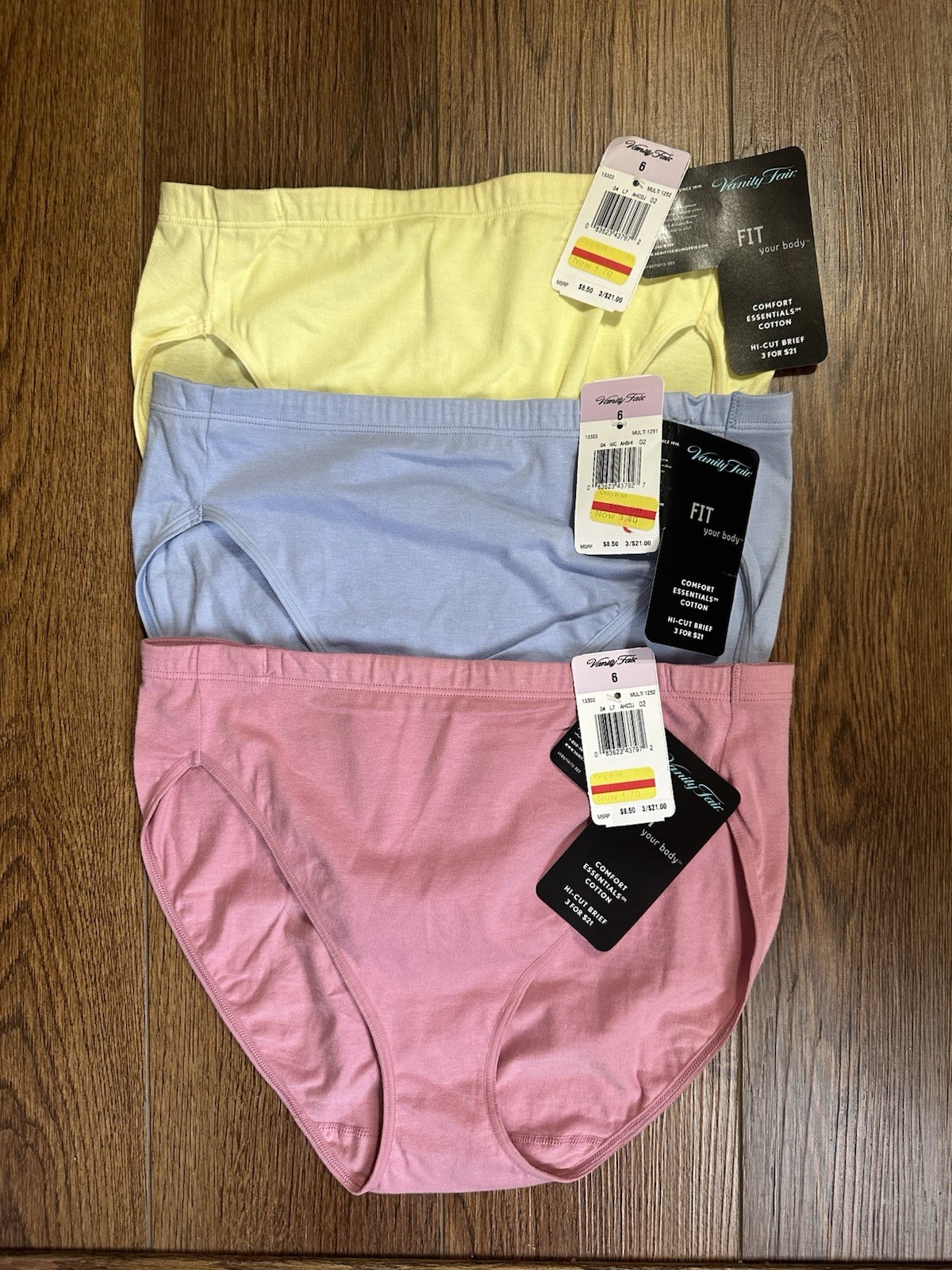 3 DEAD STOCK VINTAGE Vanity Fair Hi-Cut Comfort Essentials COTTON Panties 13303