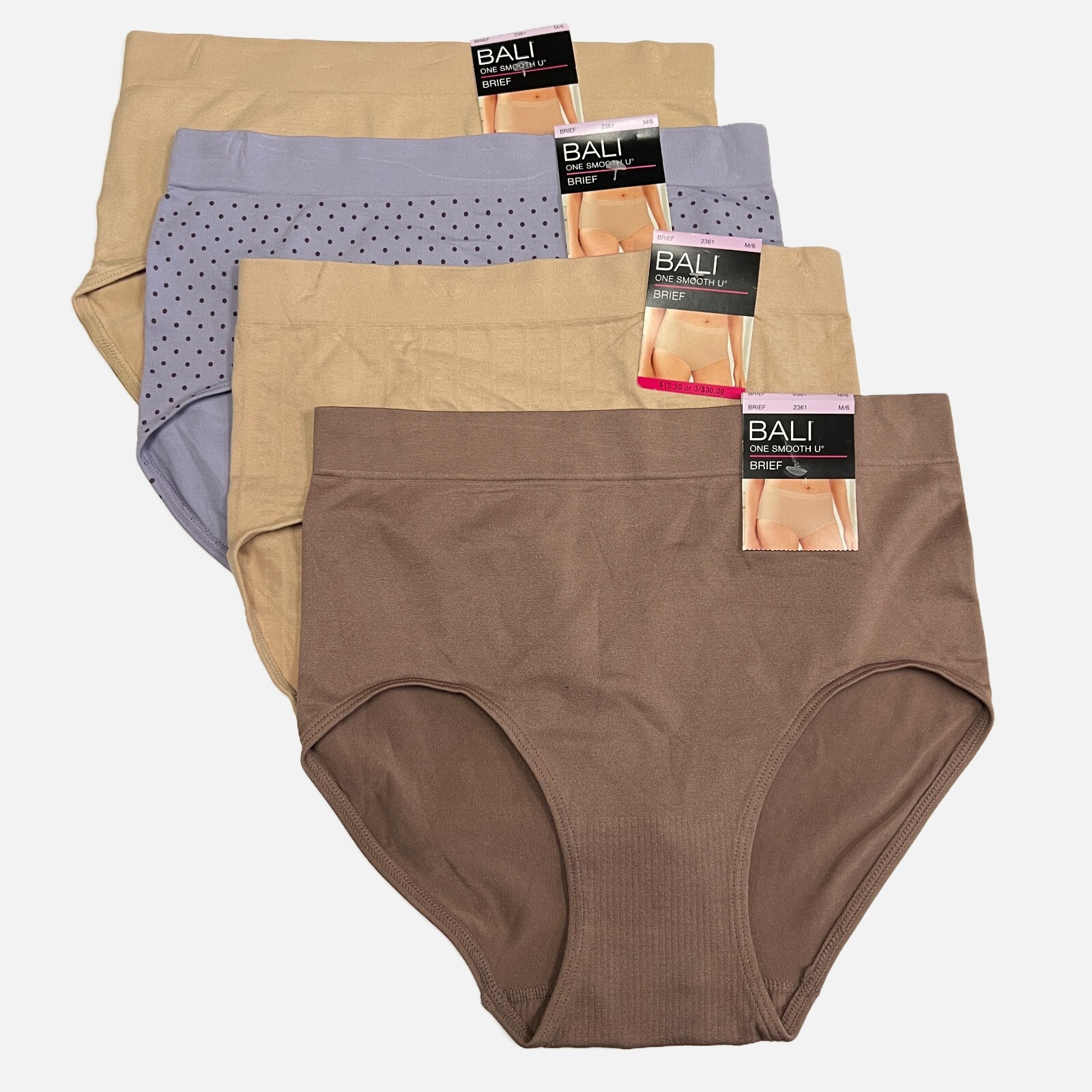 Bali One Smooth U Brief Panty M Size 6 MEDIUM NWT 2361 Underwear 4 PACK Panties