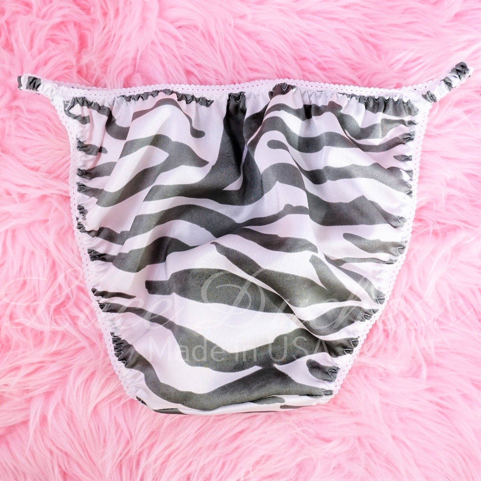 80s style SATIN Zebra silver DUCHESS cut sissy ladies string bikini Panties 6-8