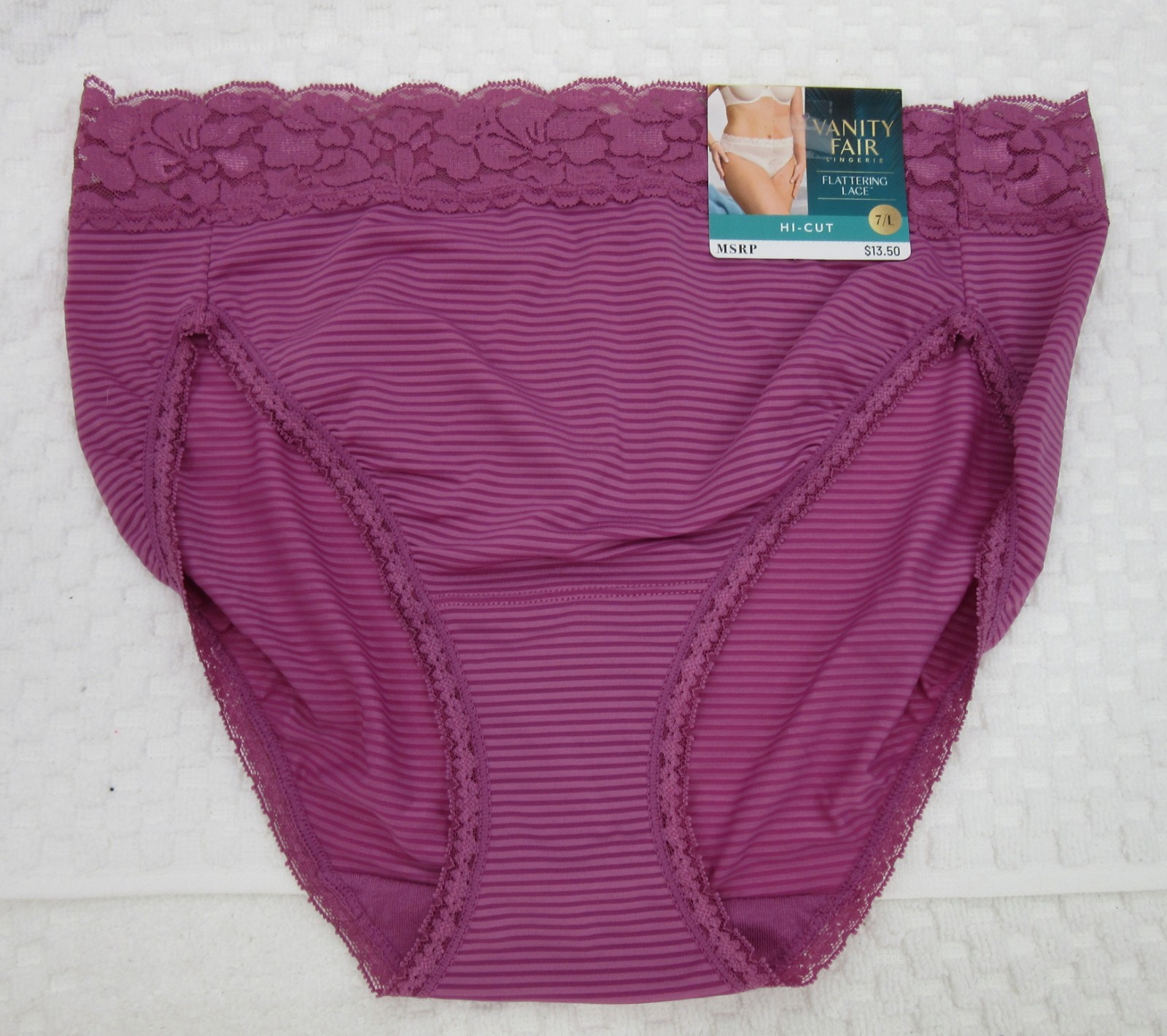 NWT set/3 VANITY FAIR FLATTERING LACE HI CUT 13280 STEELE BLUE PLUM RASPBERRY