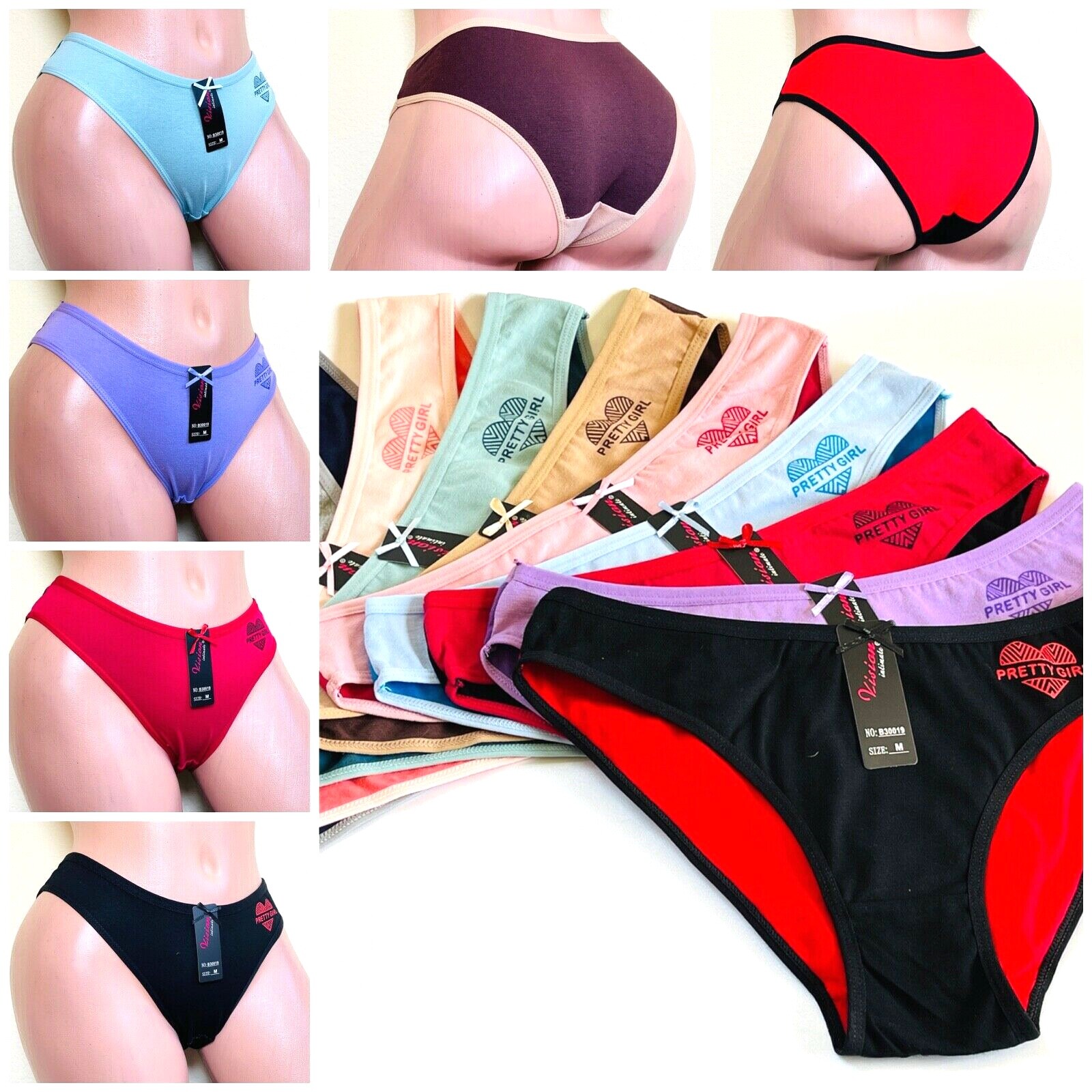 6-12 Women’s BIKINI CHEEKY HI-CUT Panties Undies 95% COTTON GIFT PACK 30019 S-XL