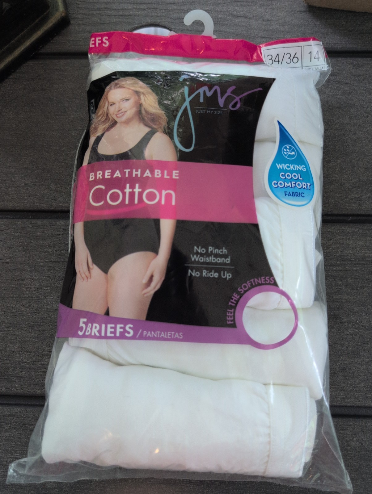 Just My Size JMS Women’s Breathable Cotton Briefs White Size 14 5-Pack NIP Cool