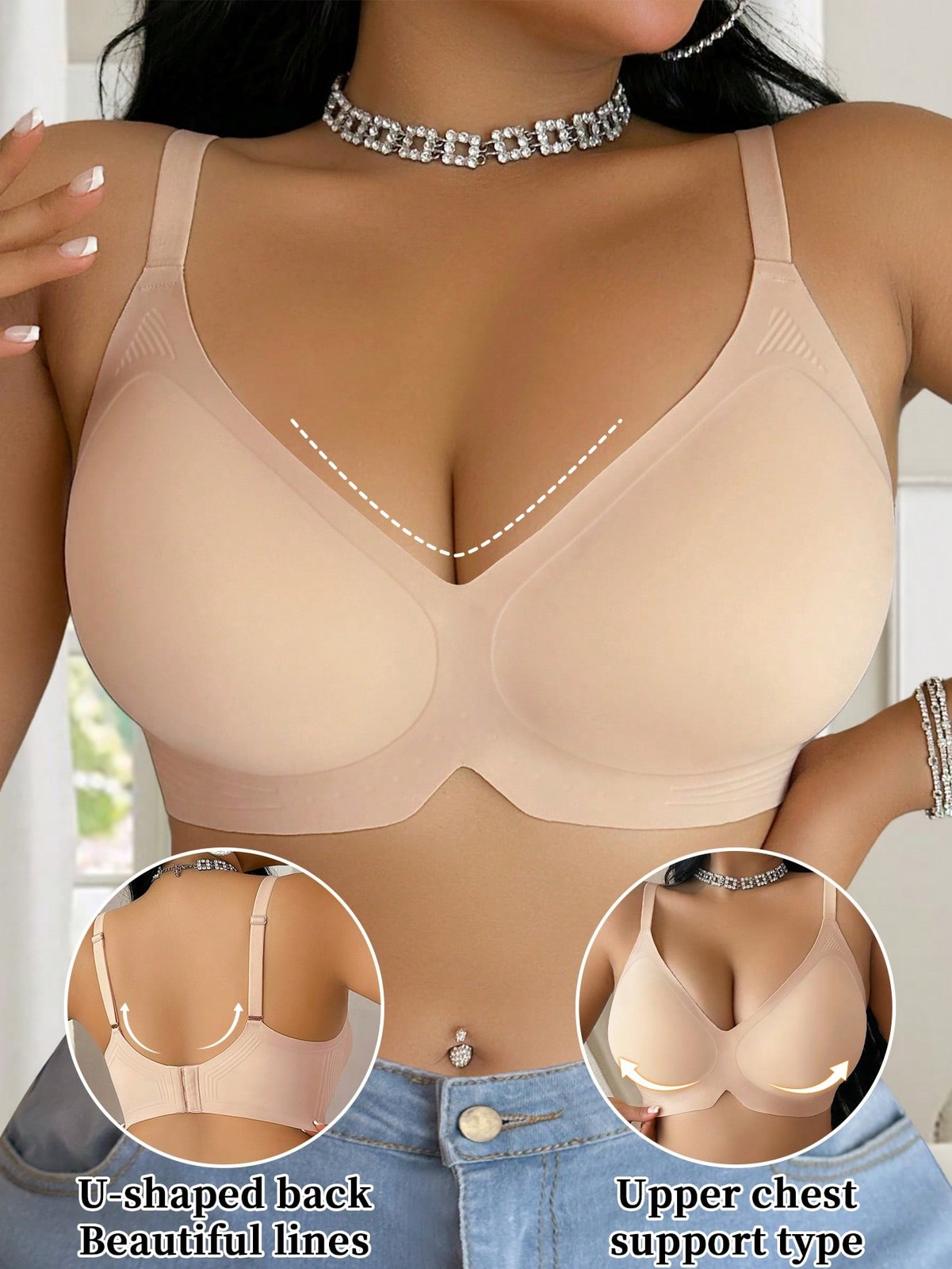 Ladies Plus Size Jelly Strappy Soft Support Bra Wireless Padded Cheap24