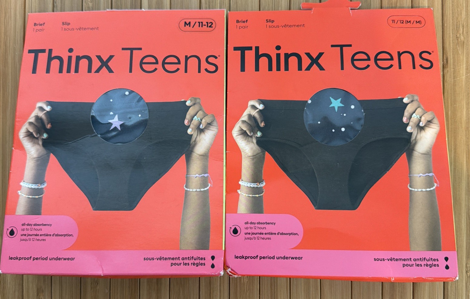 2x Thinx Teens Briefs Leakproof Period Underwear, Size M/11-12