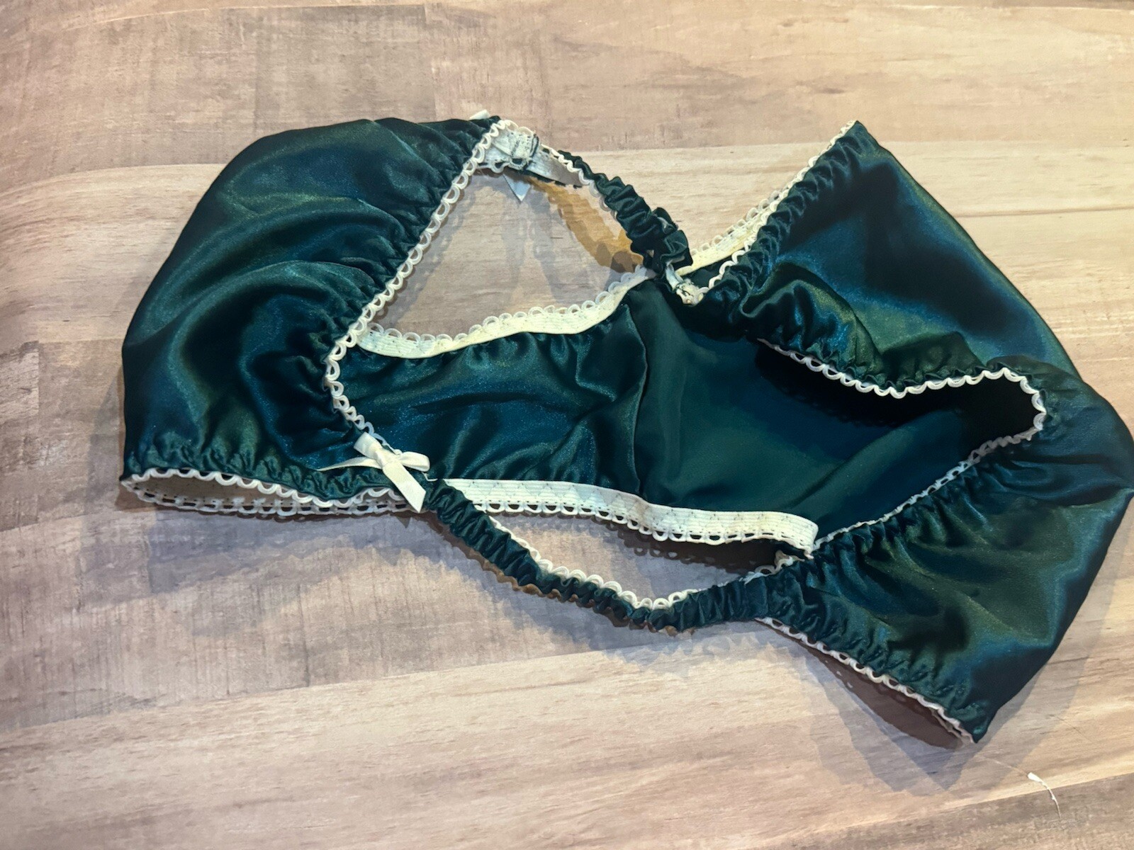 Vtg style Handmade Shiny Dark Green 2XL satin string bikini panties Satin Gusset