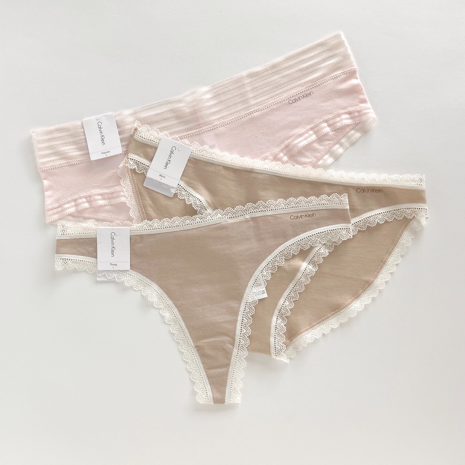 NWT Lot of 3 Calvin Klein Panties Thong Bikini Hipster Large