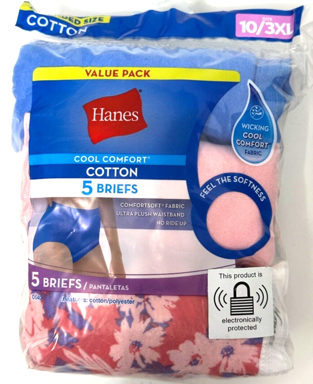 Hanes Womens Cotton Cool Comfort Briefs 5 pack Multi-Color 3XL, Size 10