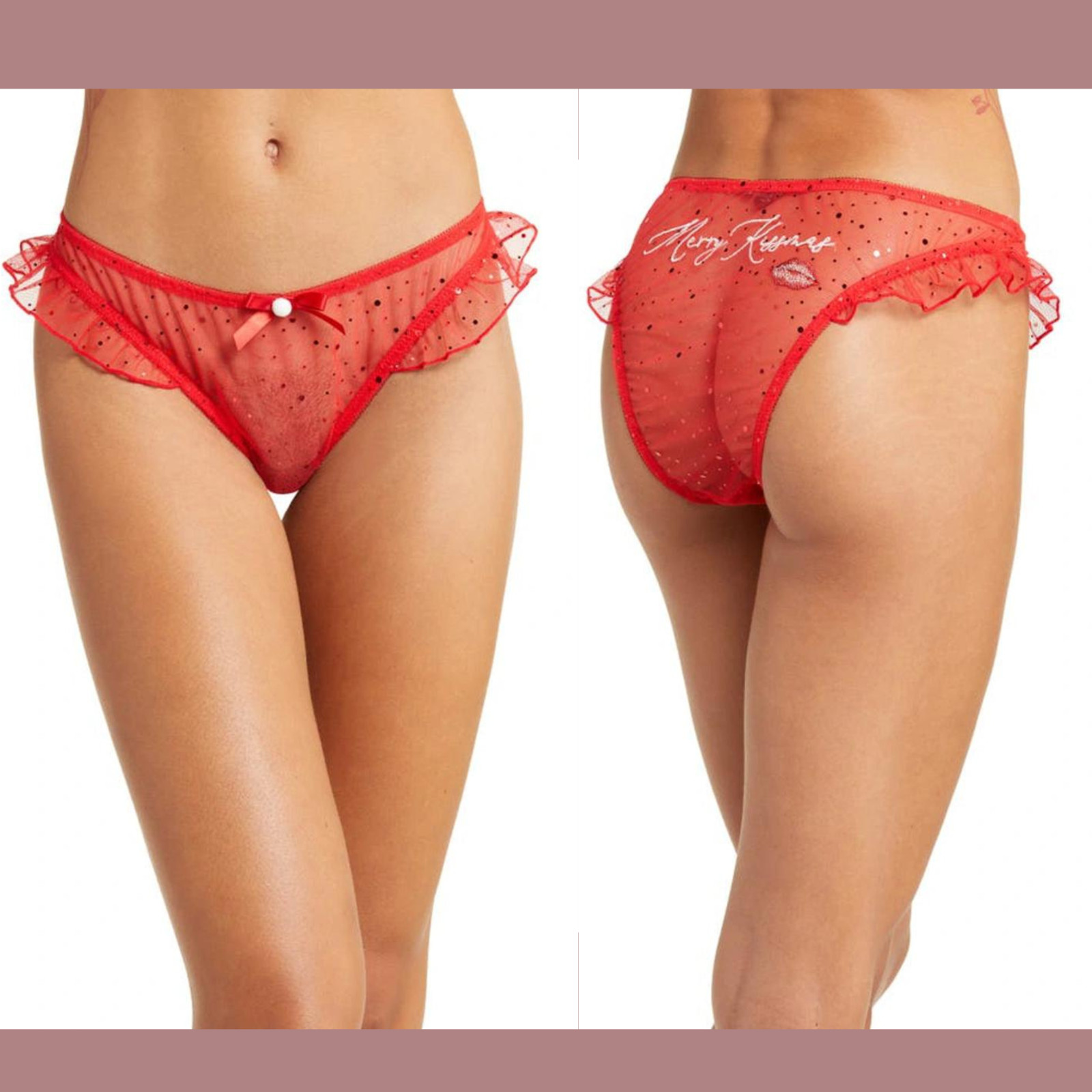 NEW ANN SUMMERS [ XS 0-2 ] Merry Kissmas Ruffle Mesh Panties In Red #T1634
