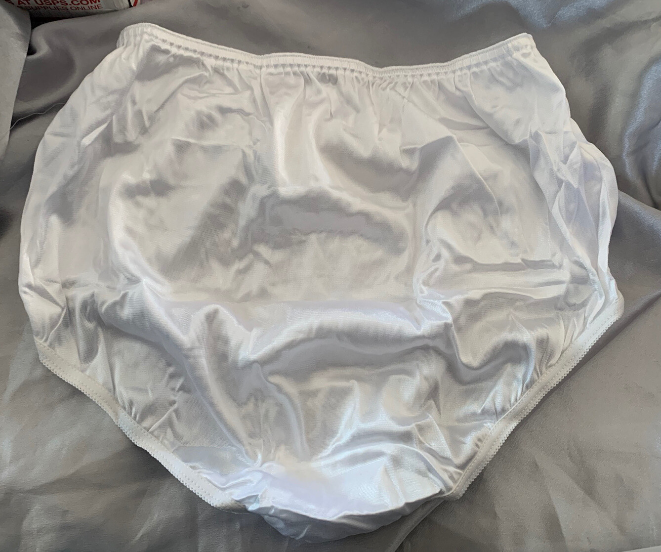 Nwot 100% Nylon White High Waist brief panties XL With Nylon Satin Gusset