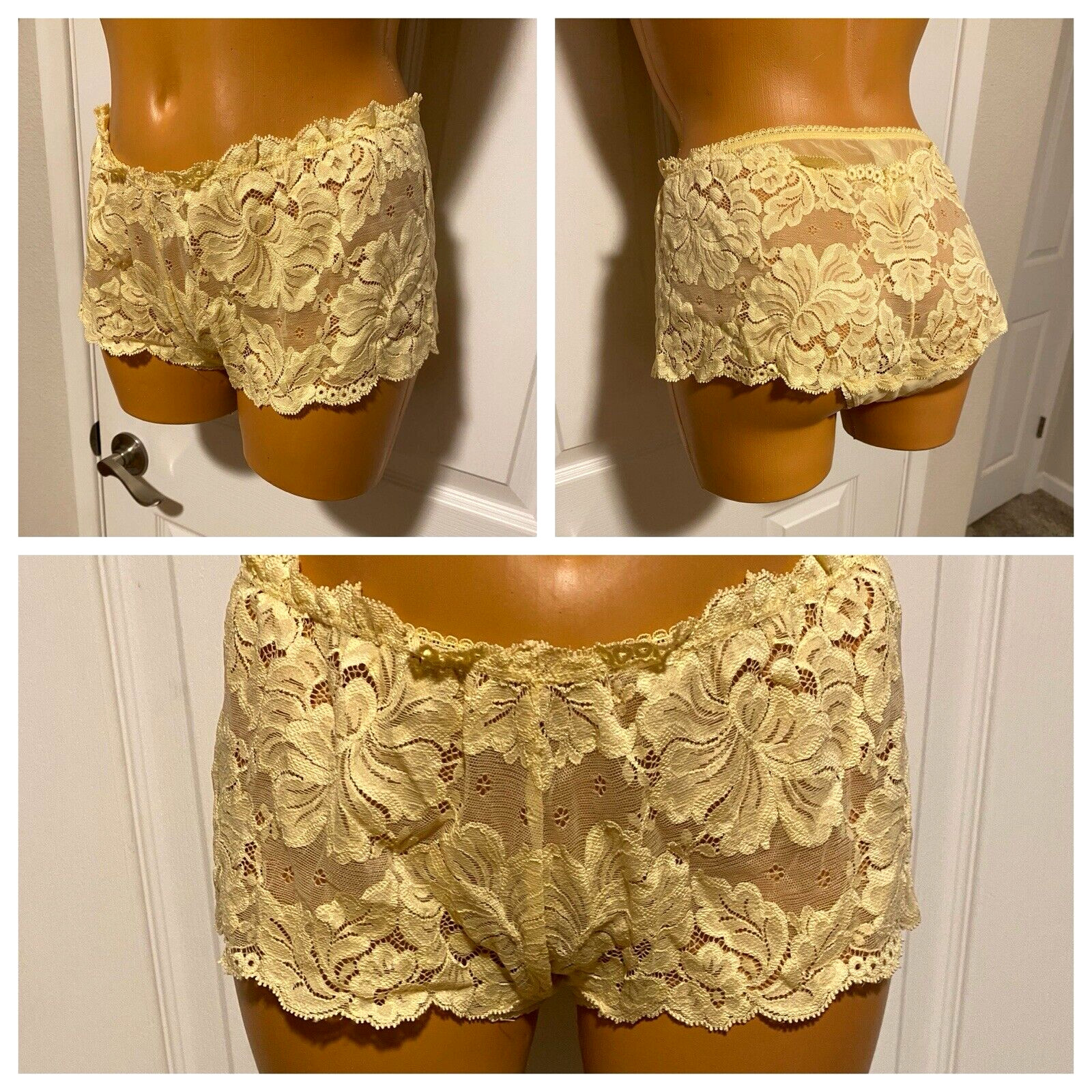 VTG Y2K DELICATES YELLOW STRETCHY LACE HIP HUGGER PANTIES SZ L