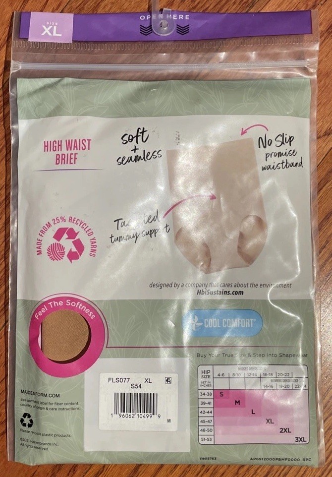 Womens Brief Panty Maidenform Flexees Shapewear Suntan Firm High Waist Size XL