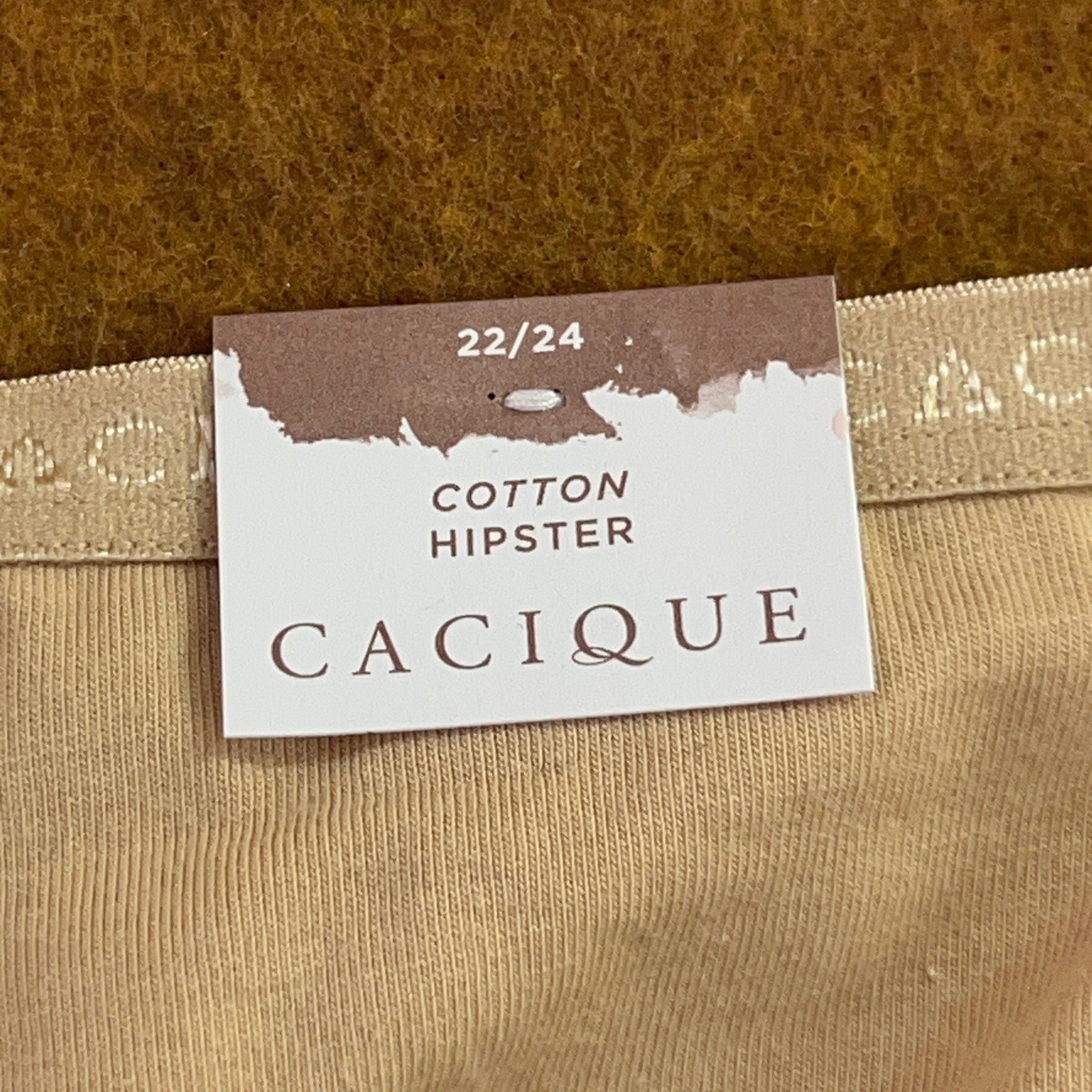 Cacique Womens Size 22/24 Beige Cotton Spandex Logo Hipster Panty NWT
