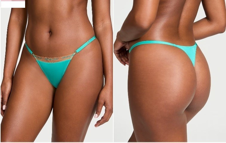 VICTORIA SECRET V-String Thong Panty S M L XL Logo Embroidery Aqua Green Rare