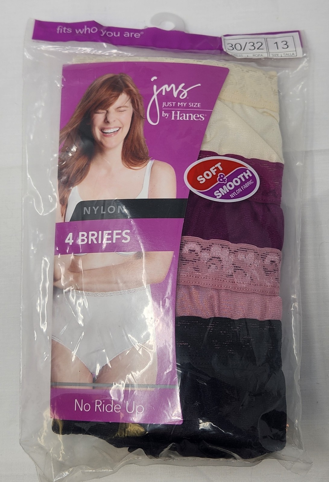 2011 Just My Size Soft & Smooth Nylon Briefs 4-Pack (30/32 Size 13) – New in Bag