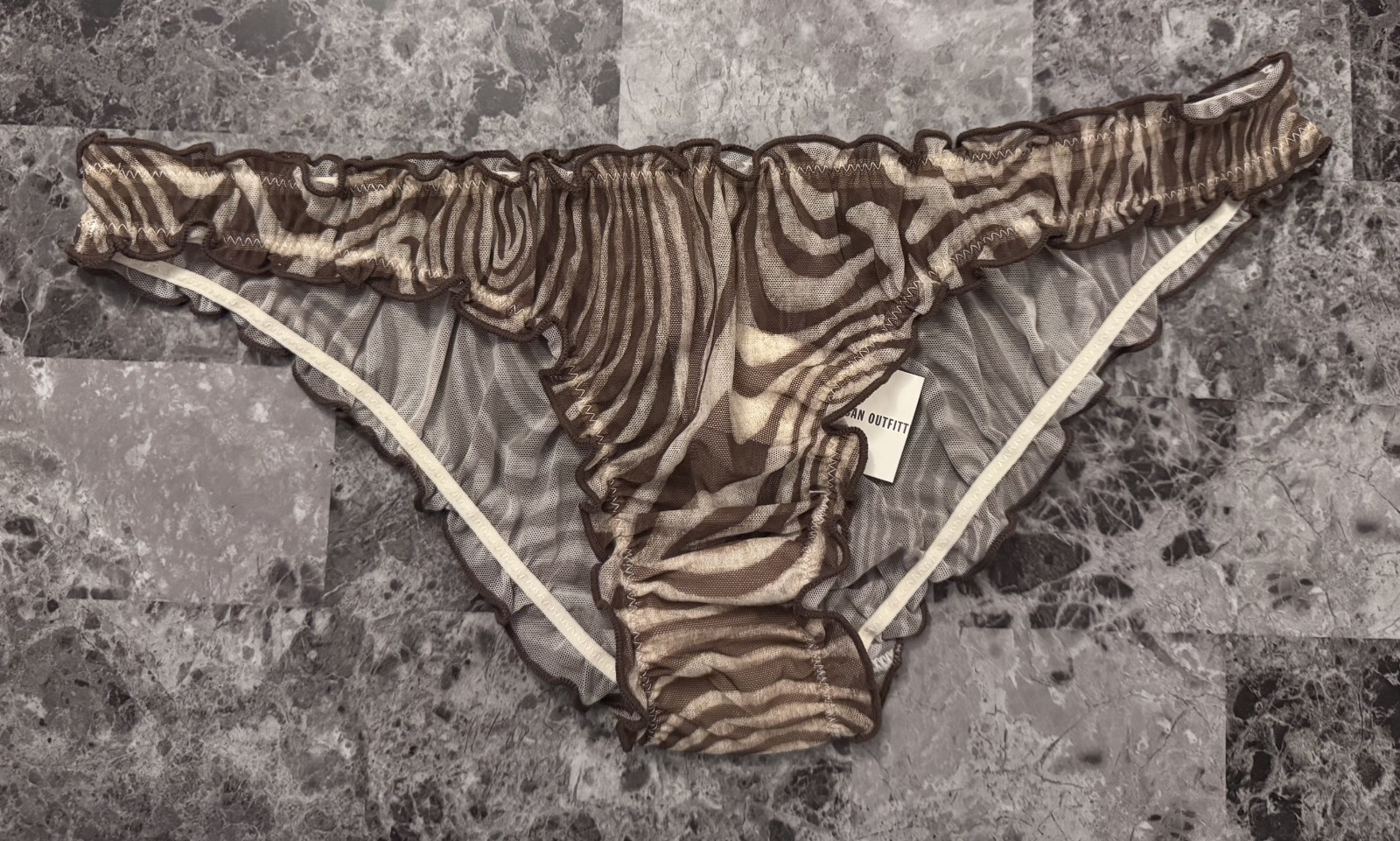 NWT URBAN OUTFITTERS OUT FROM UNDER L ZEBRA STRIPE MESH RUFFLE CHEEKY PANTIES