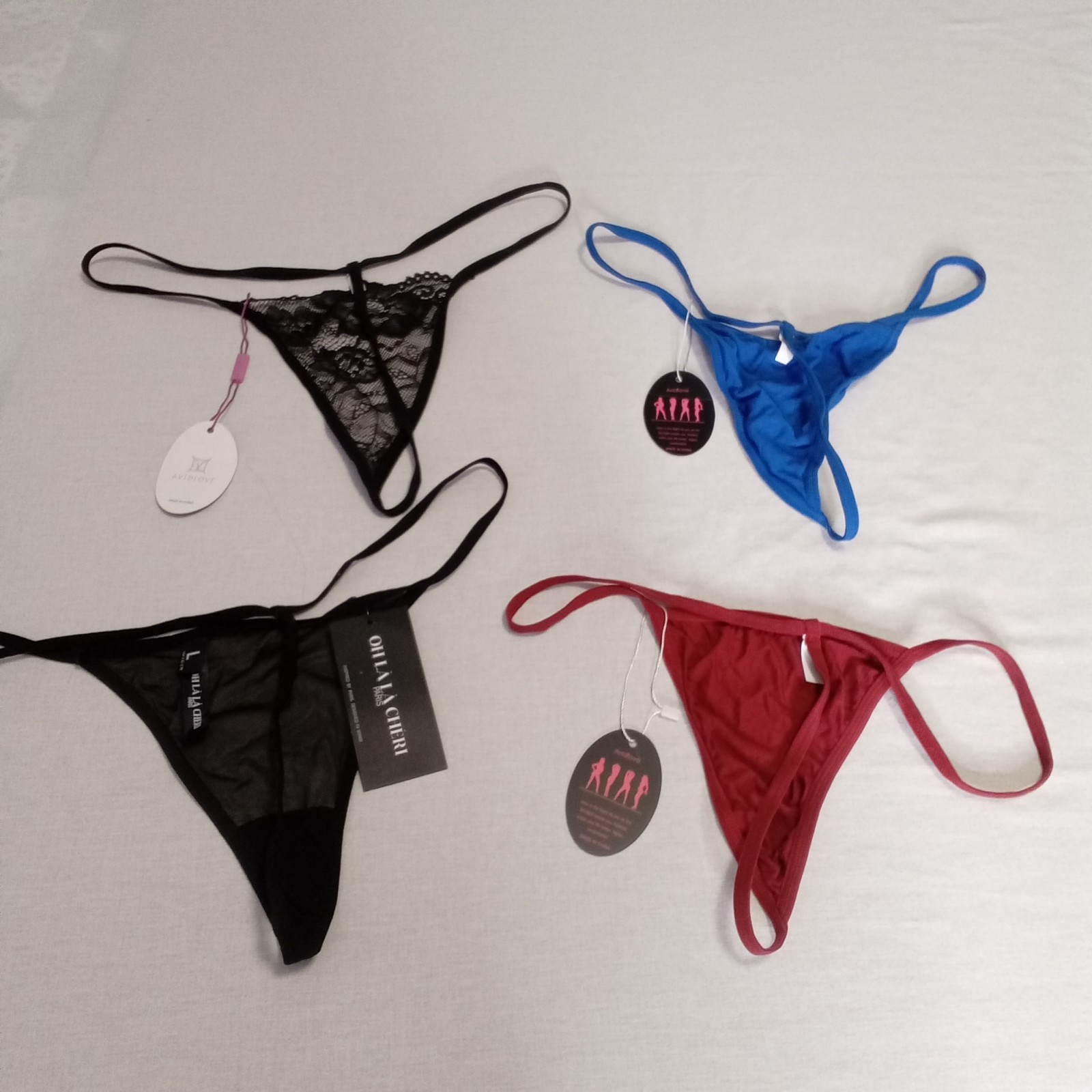 Lot of 4 Panties Thongs G-String T Back Sexy Stripper Exotic Valentines NWT Sz L
