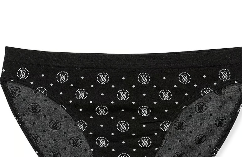 L NOIR Dark Black VS LOGO White Dot Seamless Victorias Secret Bikini Pantie