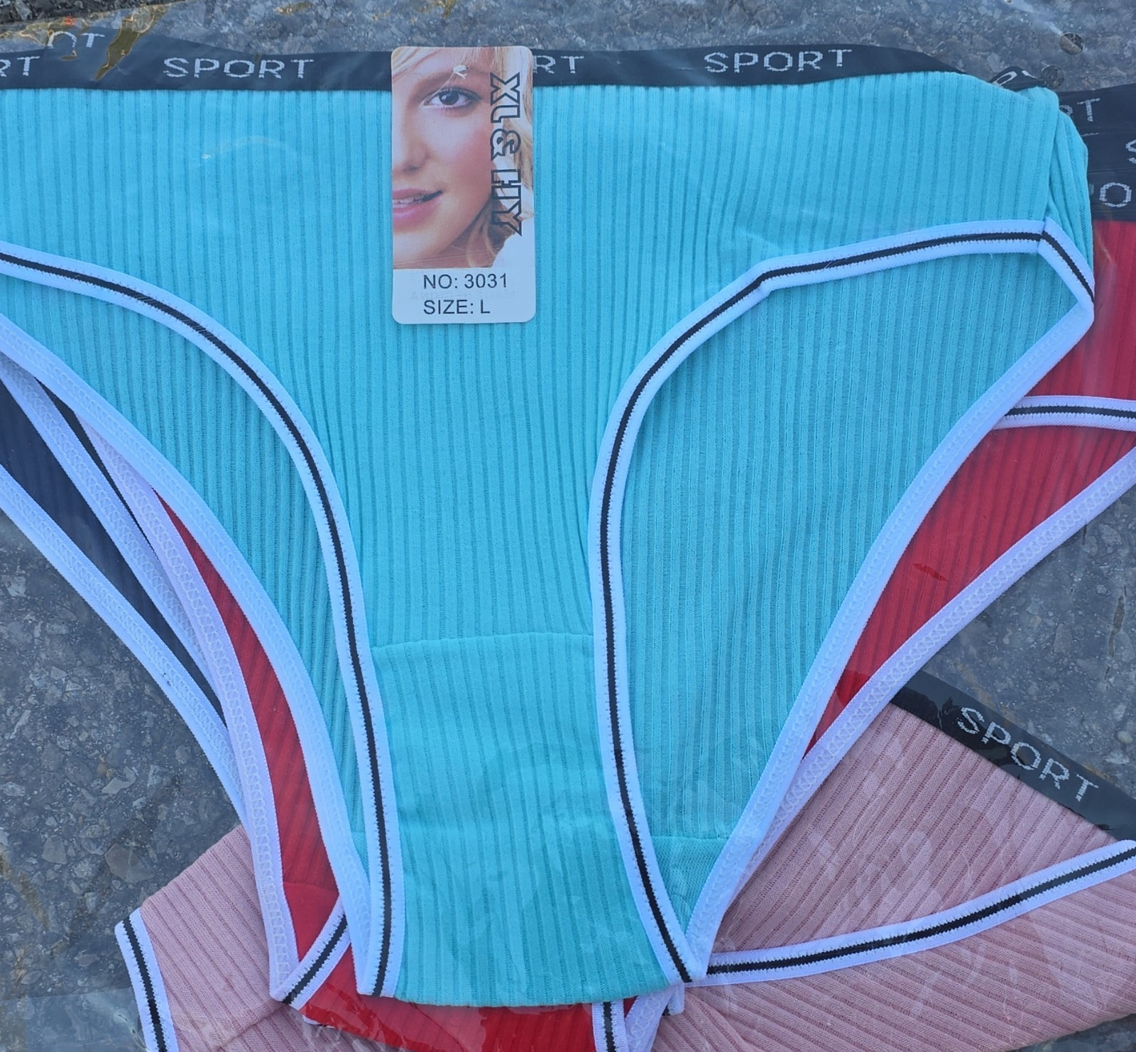 SPORT Women’s Brief Panties L Blue/Red/Pink Ribbed Pattern 3031