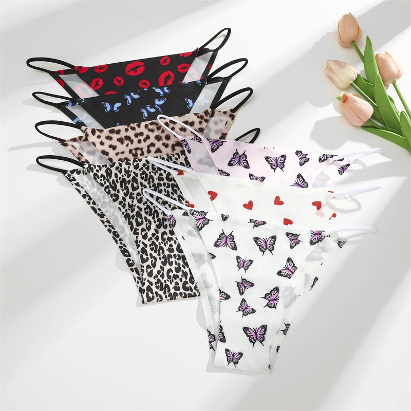 4 Pcs Women’s Graphic Print Briefs Seamless Lace Panties Breathable Low Waist