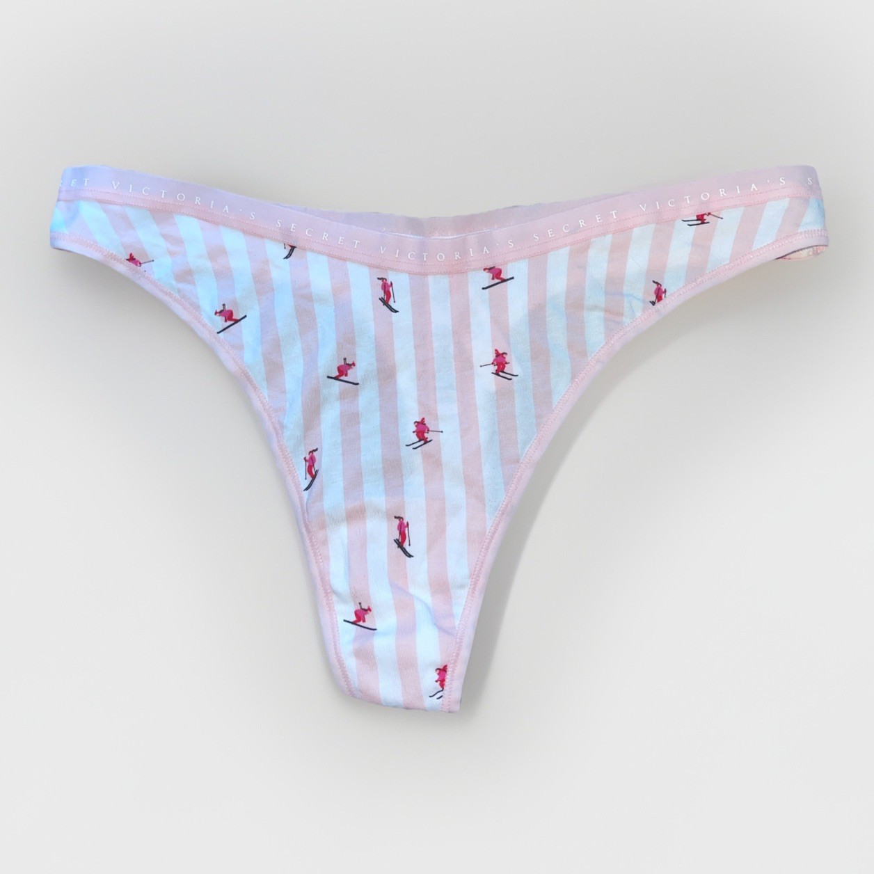 Victoria’s Secret Pink Logo Sky High Leg Thong Panty White Pink NWT Size Large
