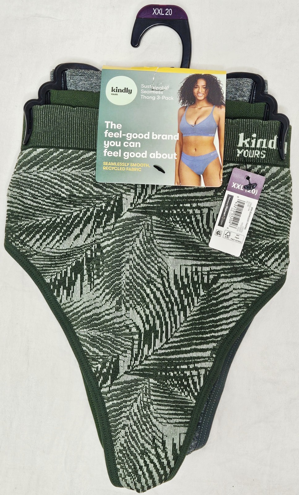 Kindly Yours Women’s Plus Seamless Thong Panty 3 Pack Green Palm 2XL (20)
