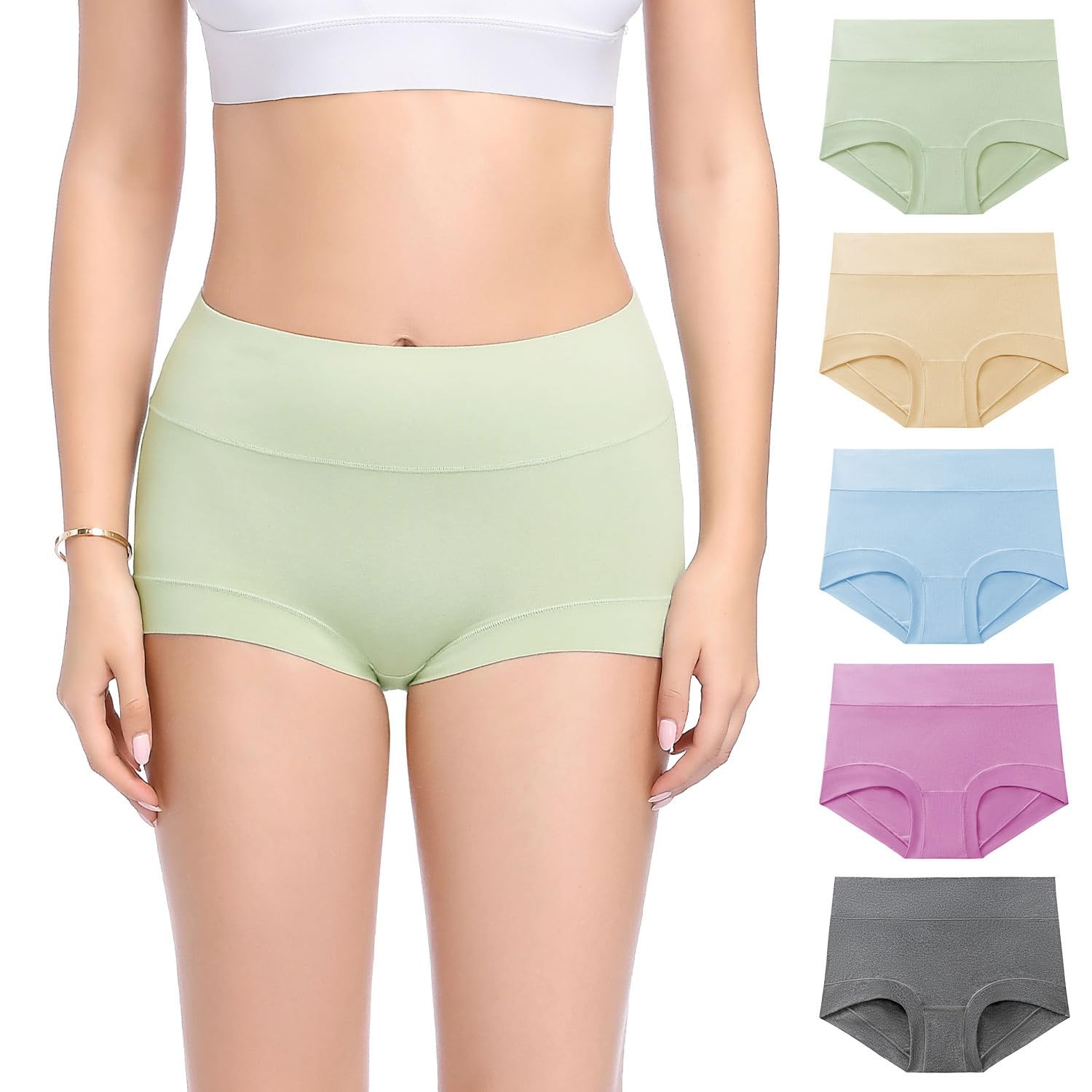 Womens Cotton Boy Shorts Panties Ladies High Waisted Full Coverage Stretch Pl…