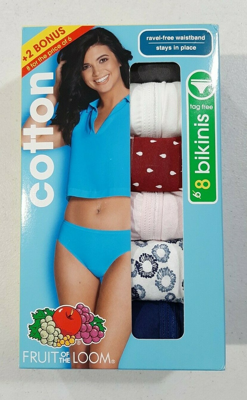 Fruit of the Loom Women’s 8 Pack Cotton Bikinis Size 8 NEW Value Bonus Pack