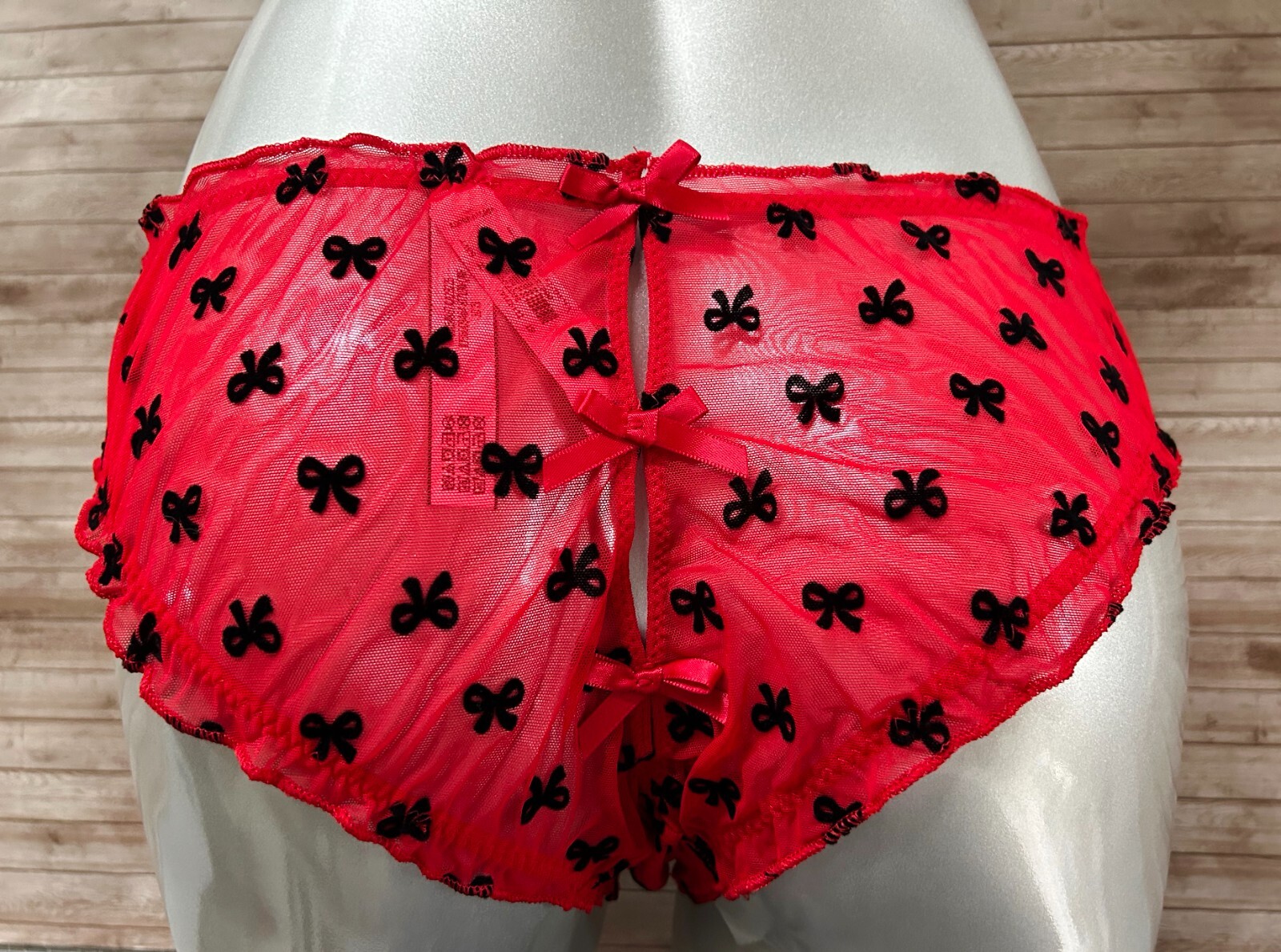 Nwt Victorias Secret Red Mesh Bow Open Keyhole Ruffle Cheeky Cheekini Panty S