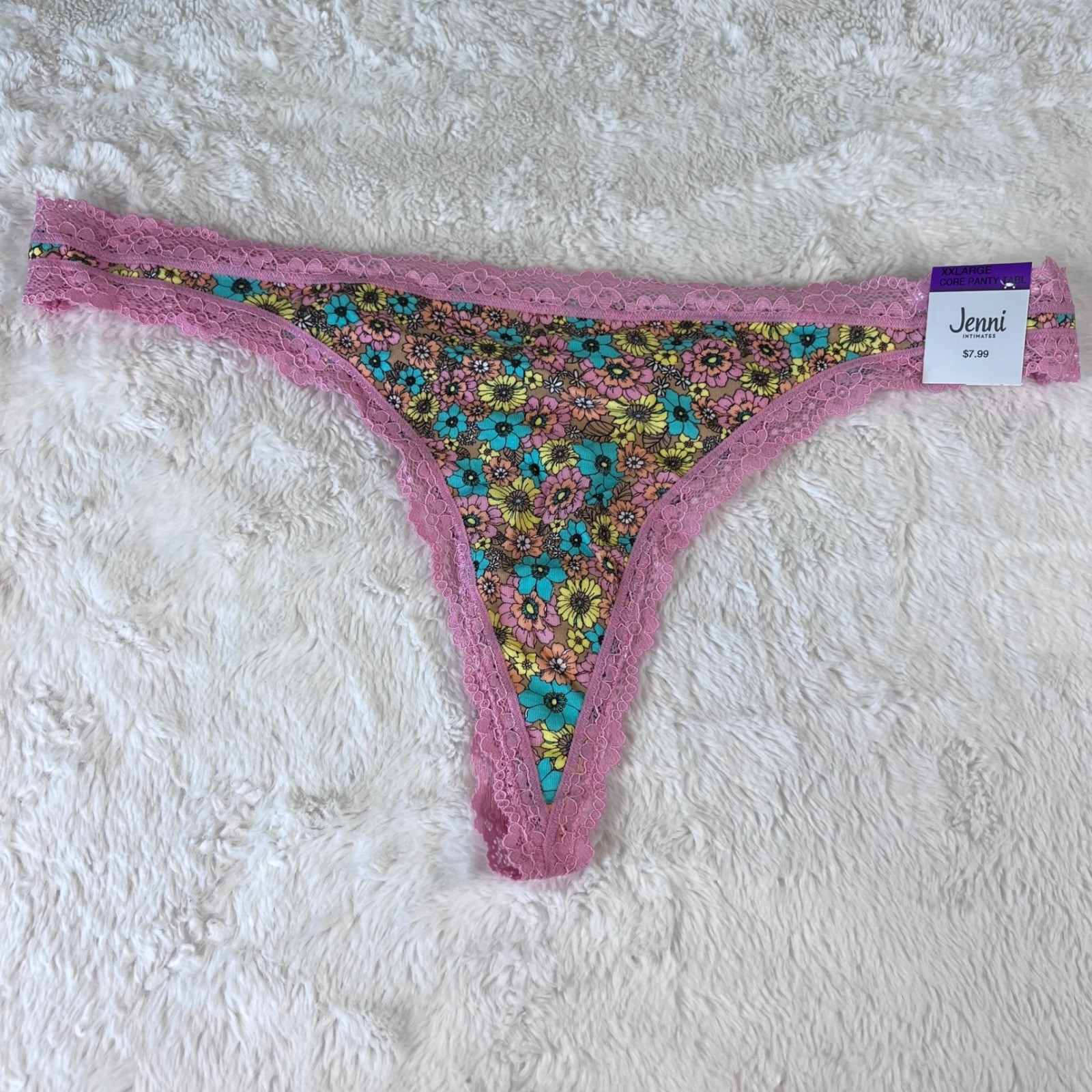 Jenni Intimates XXL Thong Underwear Pink Lace Floral Daisy Garden 100150592 NEW