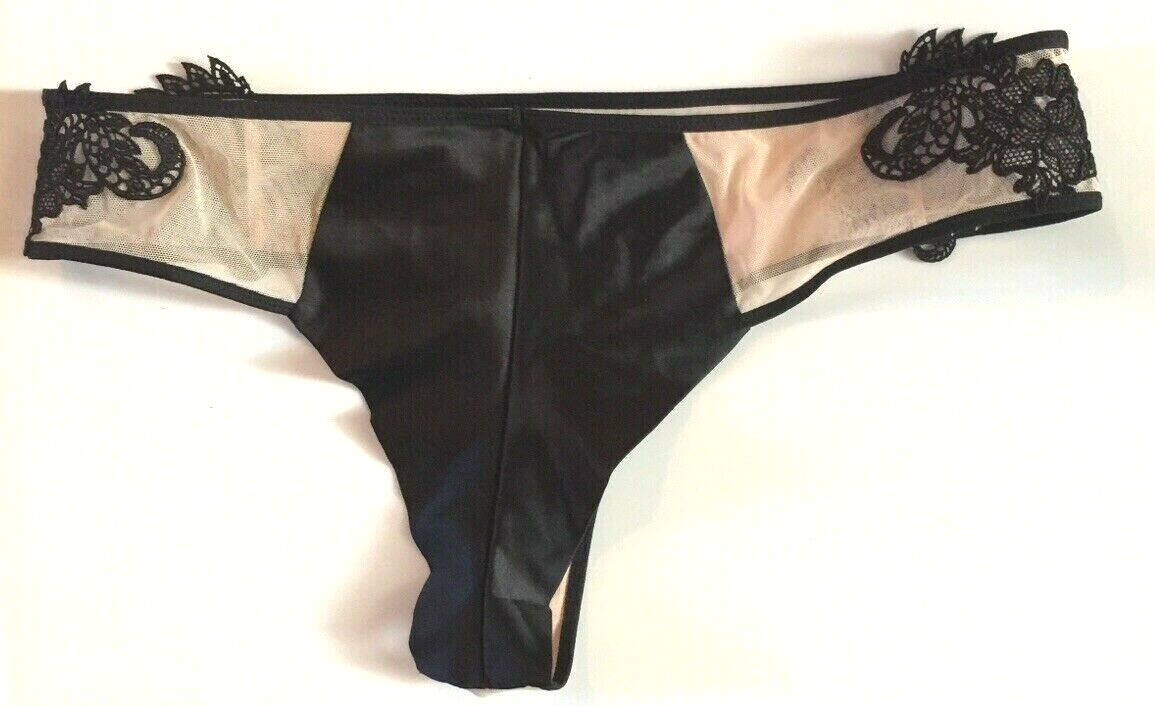 Victorias Secret Black Dragon Applique Cheeky Panties Size M Mesh Split Back NWT